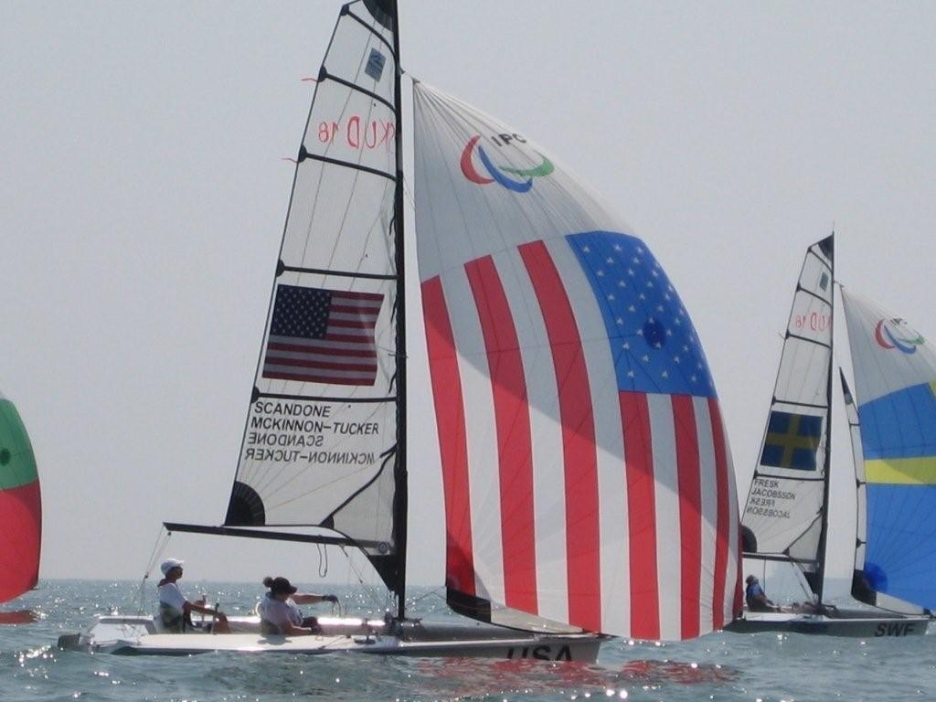 The USA Skud 18 crew turned in probably the most emphatic display by any crew in the 2008 Olympics and Paralympics - leading around all marks in both races sailed today. © Dan Tucker http://sailchallengeinspire.org/